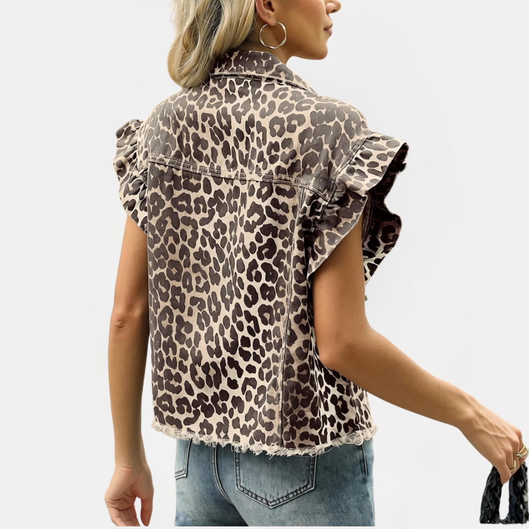 Women's Ruffle Trim Cropped Denim Vest