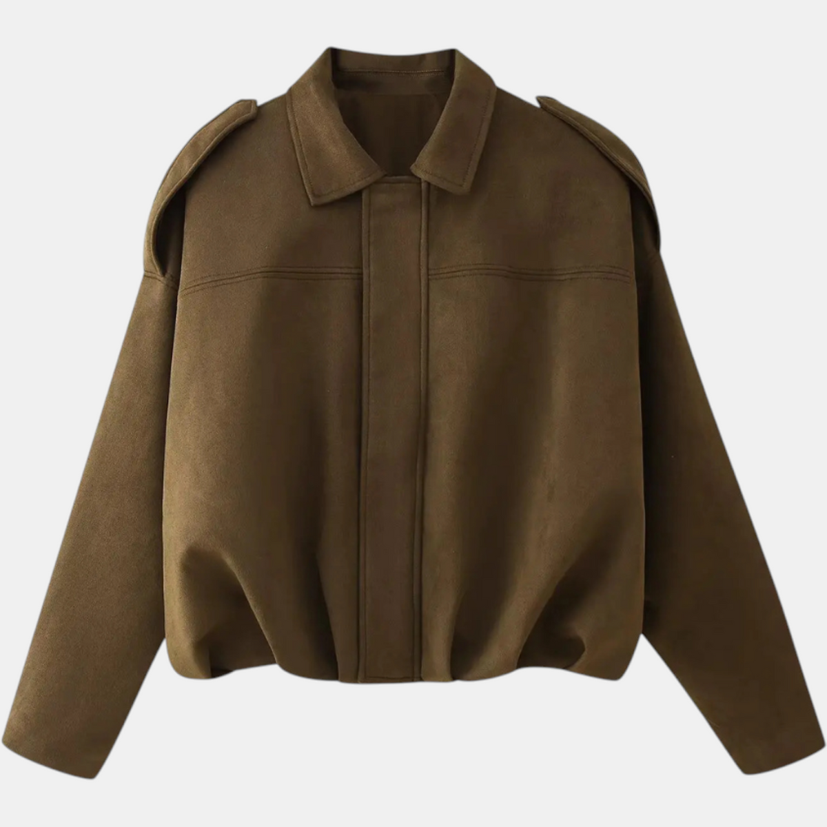 Women's Blouson Hem Batwing Sleeve Suede Aviator Jacket