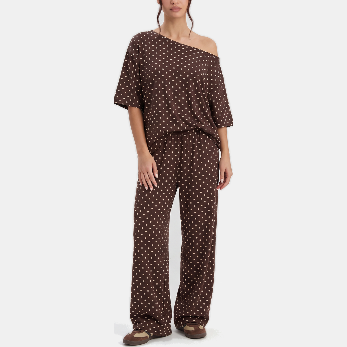 Women's One Shoulder Lounge Set Wide Leg Drawstring Trousers