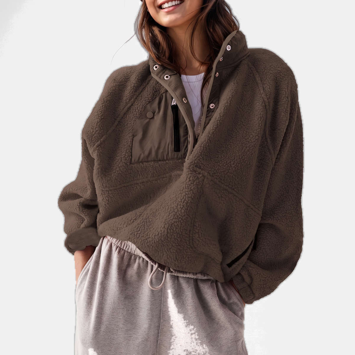 Women's Colorblock Fleece Half Snap Pullover Jacket