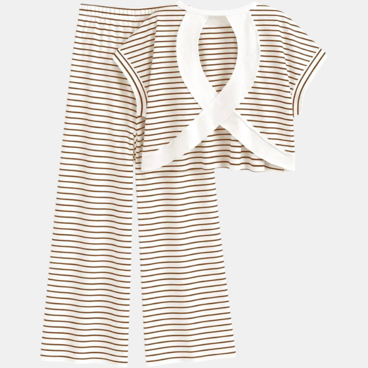 Women's Crossback Cutout Striped Wide Leg Lounge Set