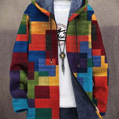 Cynthia Artful Hooded Cardigan - Multicolour Block