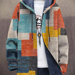 Cynthia Artful Hooded Cardigan - Teal & Orange Print
