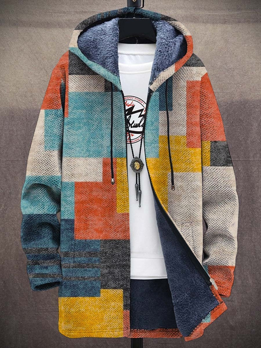 Cynthia Artful Hooded Cardigan - Teal & Orange Print