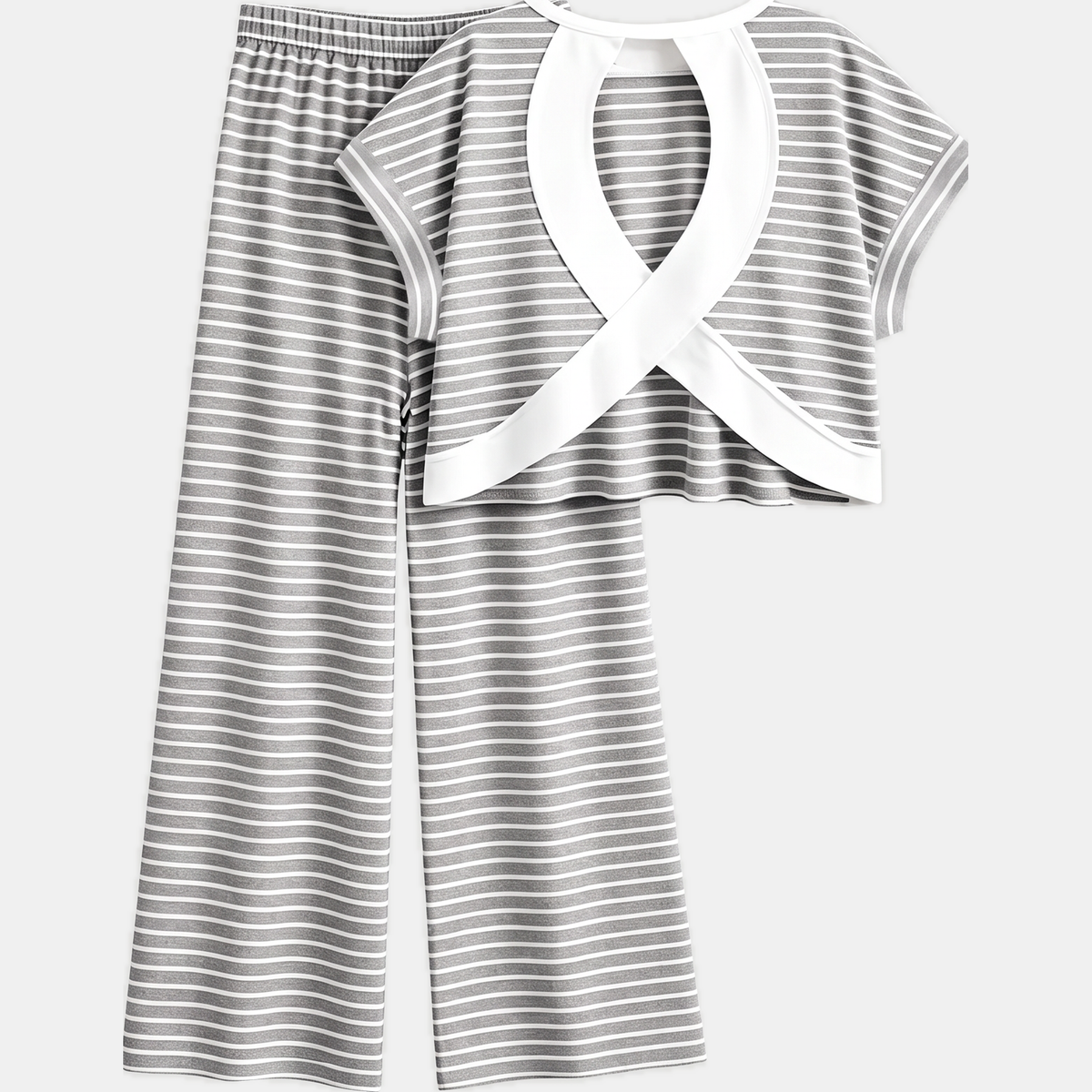 Women's Crossback Cutout Striped Wide Leg Lounge Set