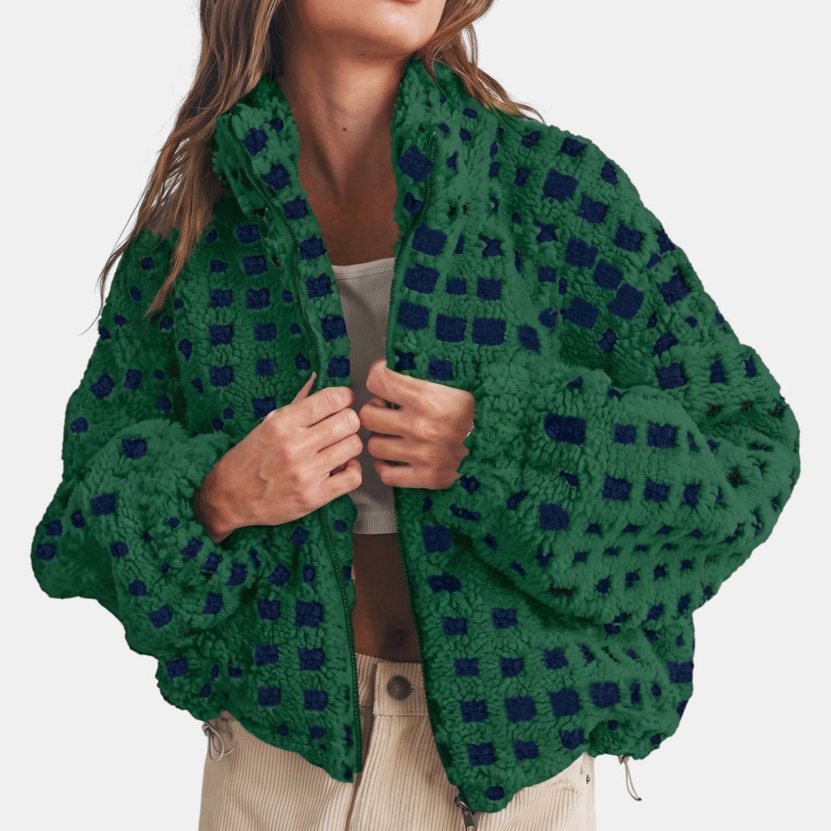 Women's Oversized Sherpa Fleece Zip Up Jacket