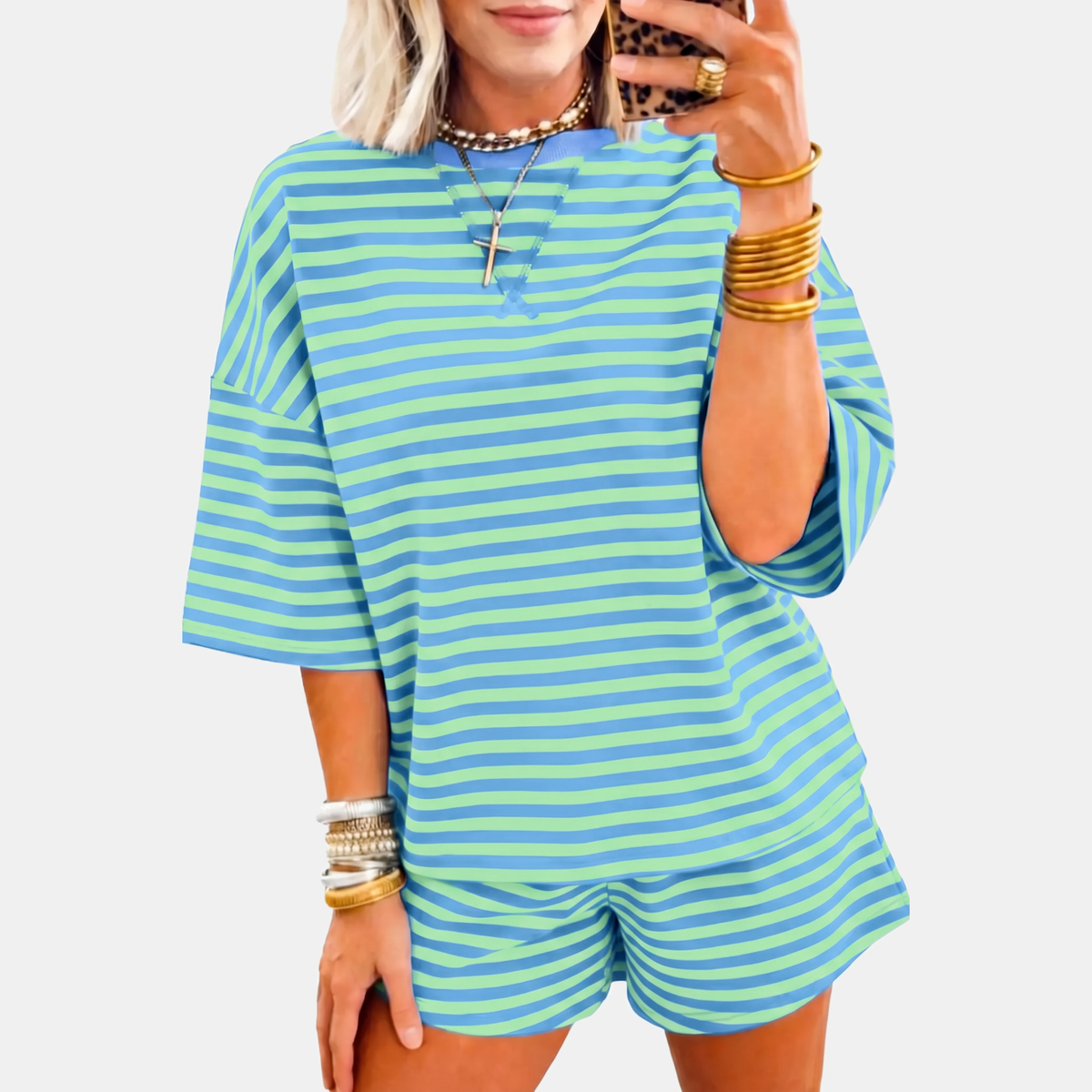 Women's Lounge Set Drop Shoulder Knit Top and Mini Shorts