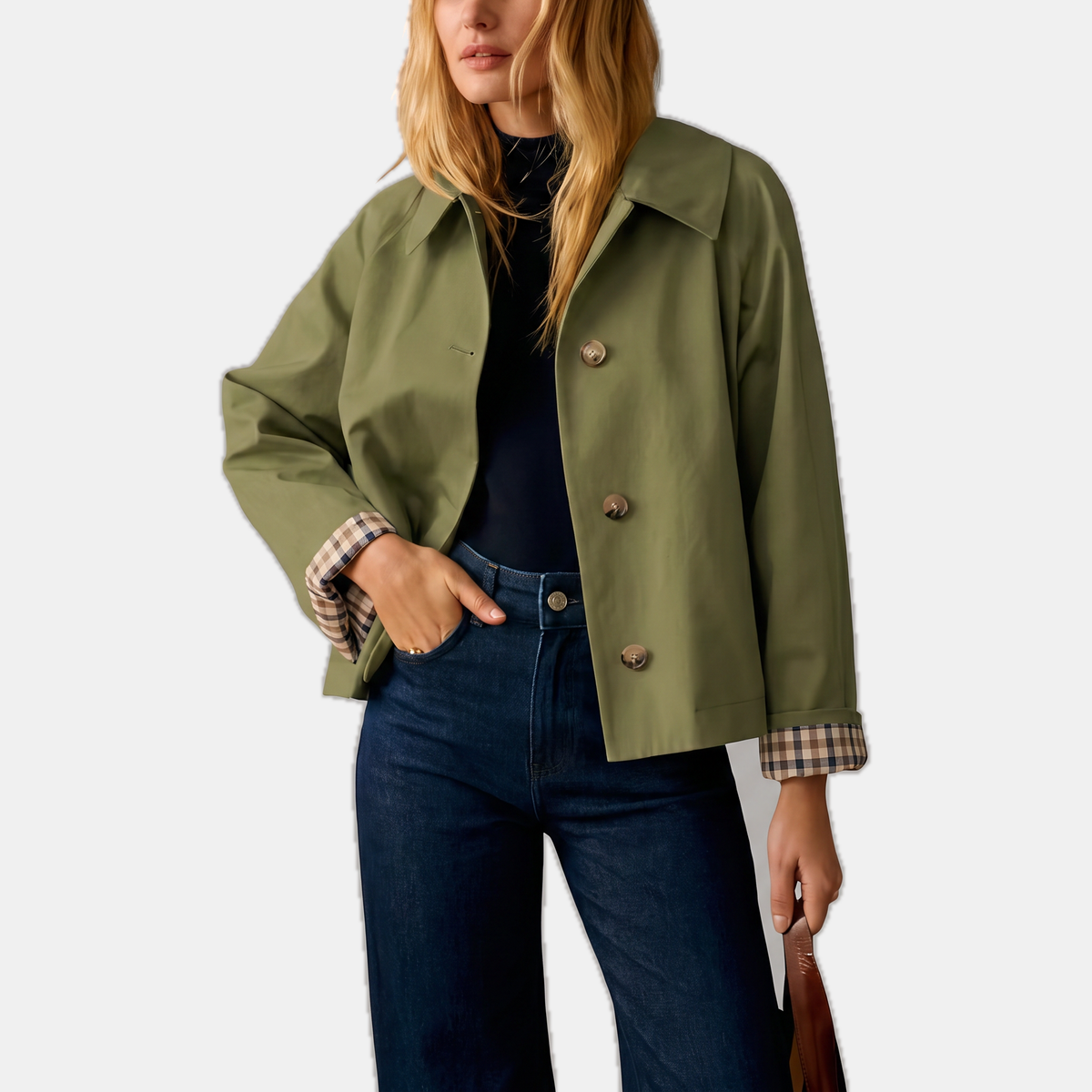 Women's Plaid Lined Cropped Button Front Jacket