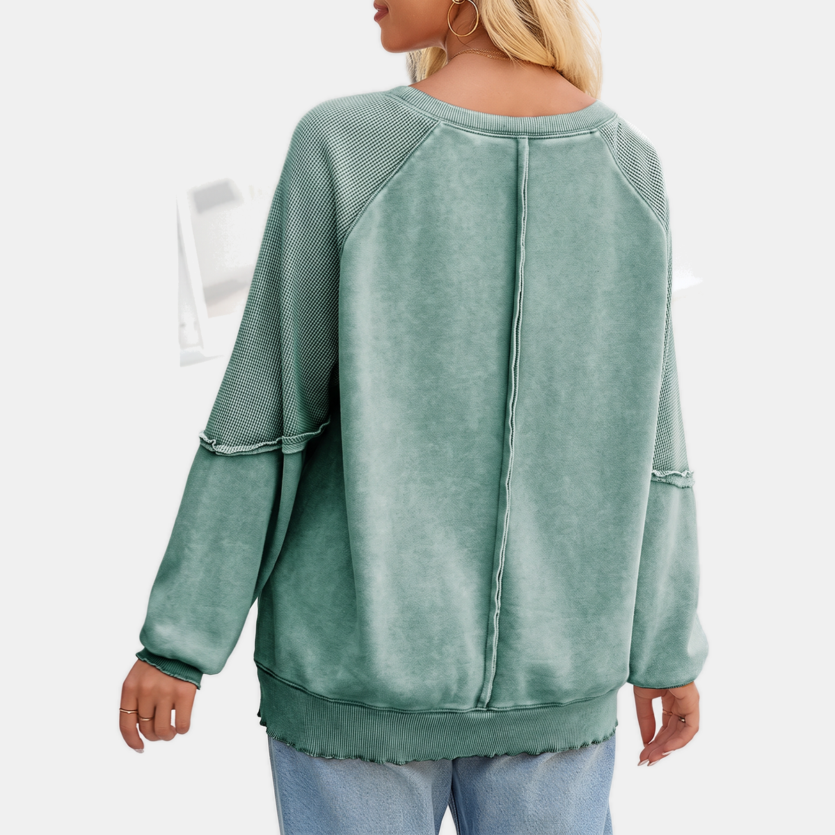 Women's Oversized Waffle Knit Sweater with Lettuce Hem