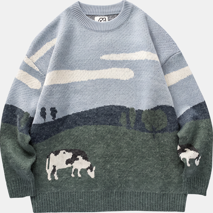 Women's Oversized Intarsia Knit Scenic Sweater
