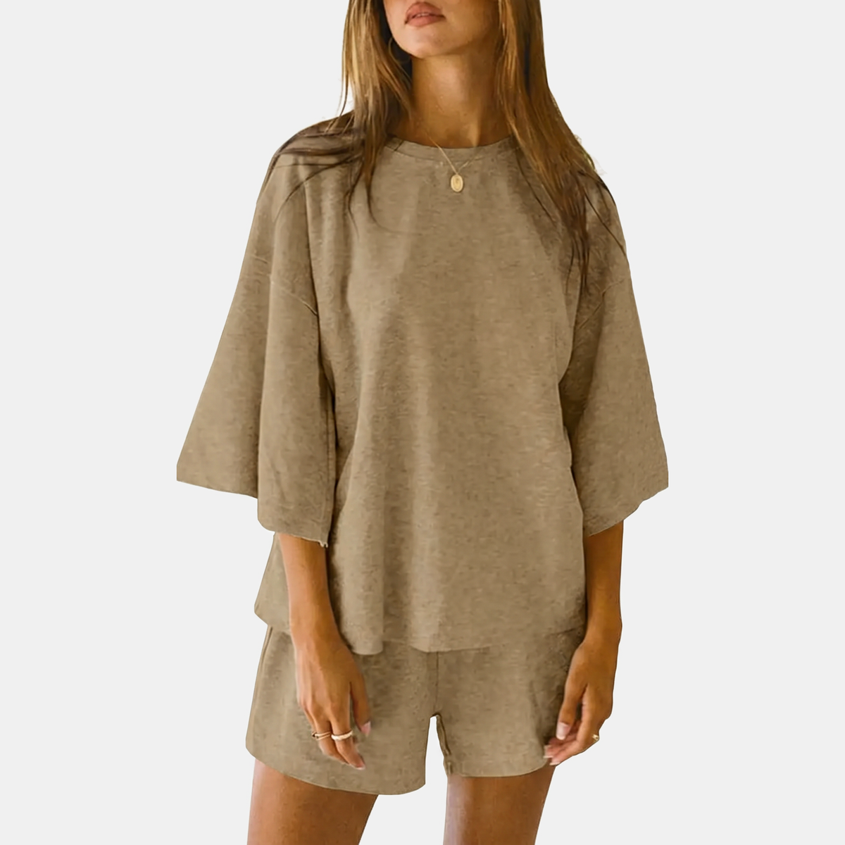 Women's Lounge Set Oversized Drop Shoulder Top and Mini Shorts