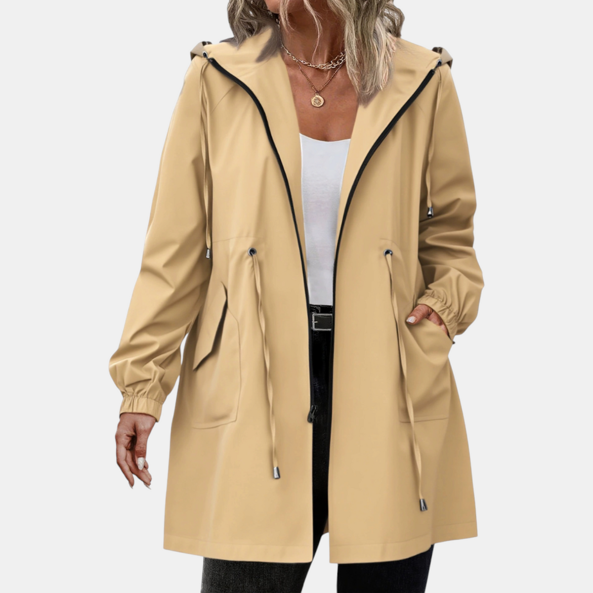Women's Windbreaker Drawstring Waist Hooded Outdoor Jacket