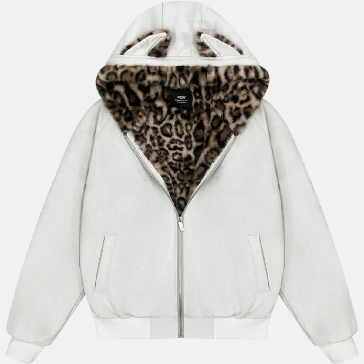 Women's Faux Fur Lined Hooded Bomber Jacket with Cat Ear Hood