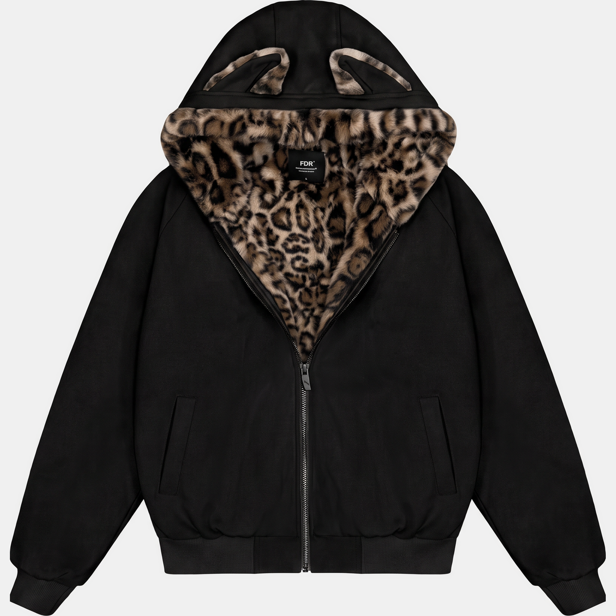 Women's Faux Fur Lined Hooded Bomber Jacket with Cat Ear Hood