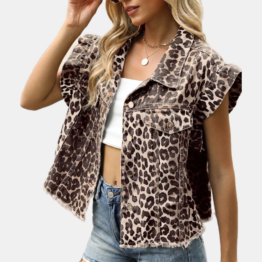 Women's Ruffle Trim Cropped Denim Vest