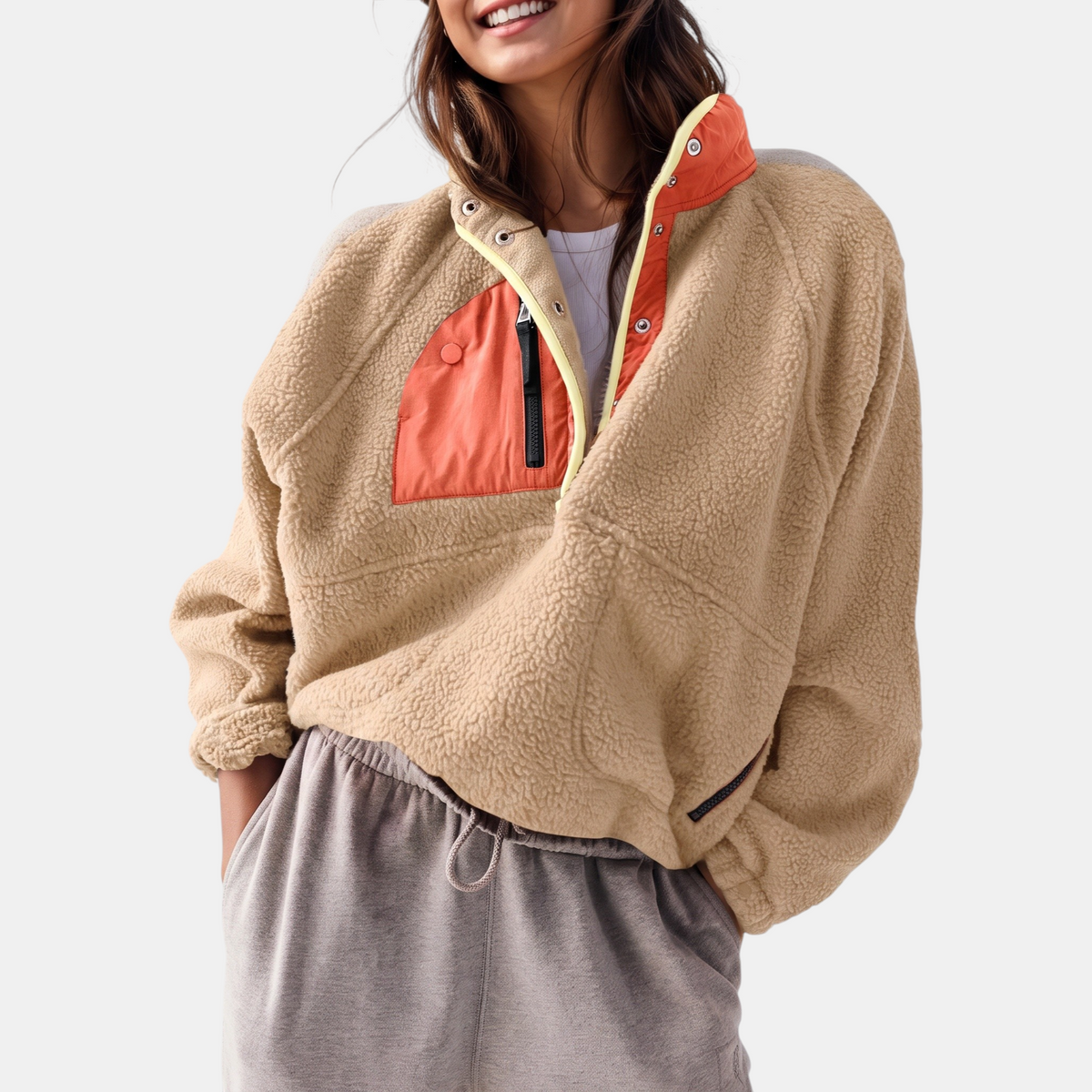 Women's Colorblock Fleece Half Snap Pullover Jacket