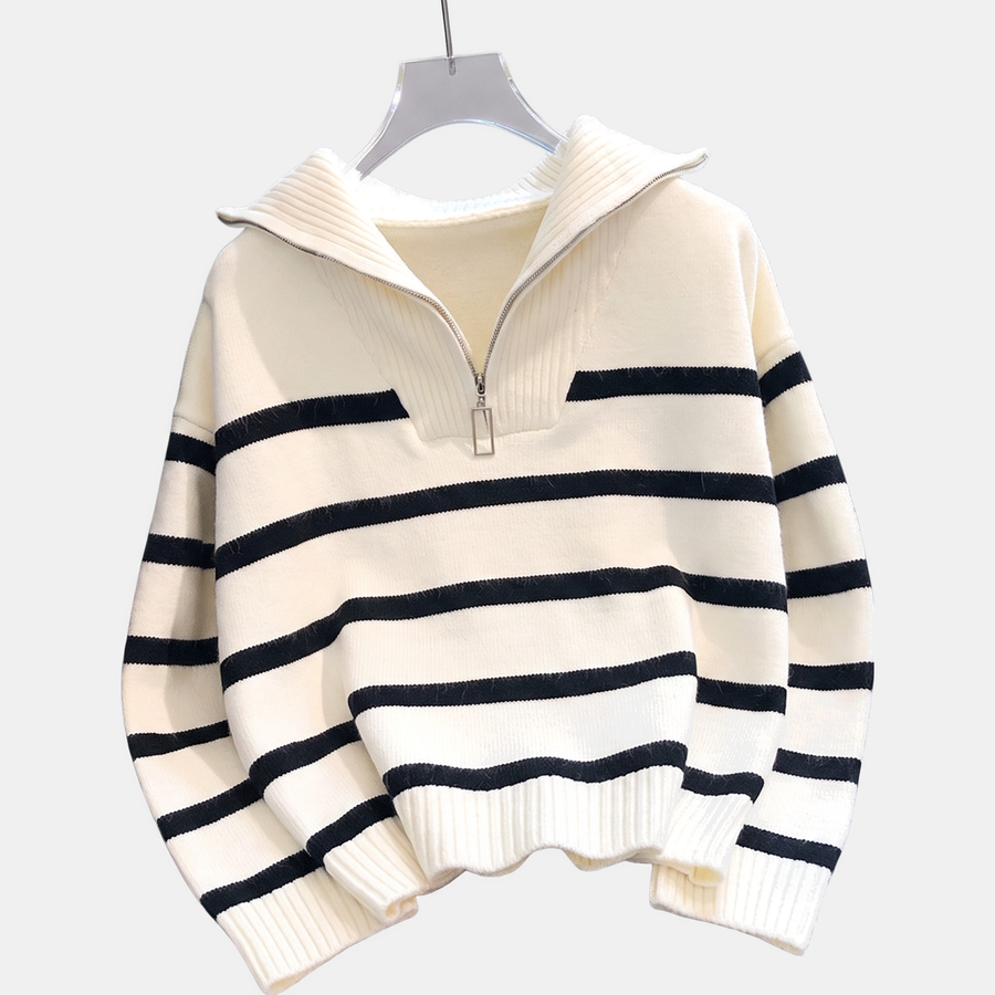 Women's Quarter Zip Oversized Striped Knit Sweater