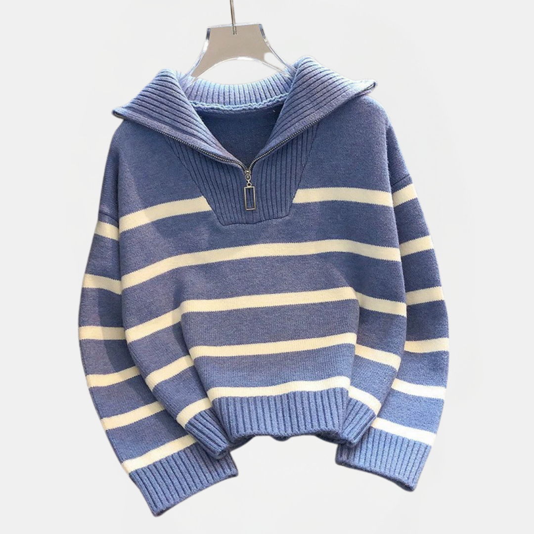 Women's Quarter Zip Oversized Striped Knit Sweater