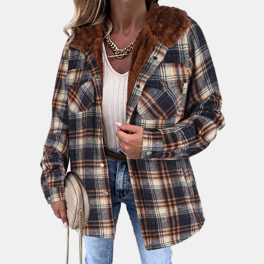 Women's Faux Fur Hooded Flannel Snap Button Shacket