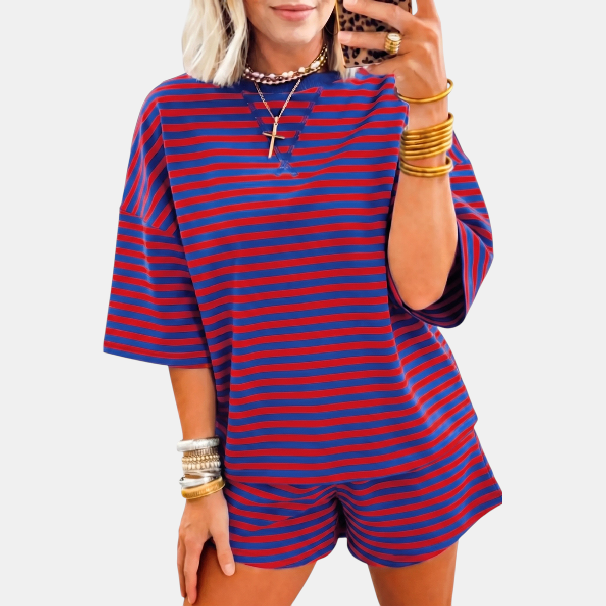 Women's Lounge Set Drop Shoulder Knit Top and Mini Shorts
