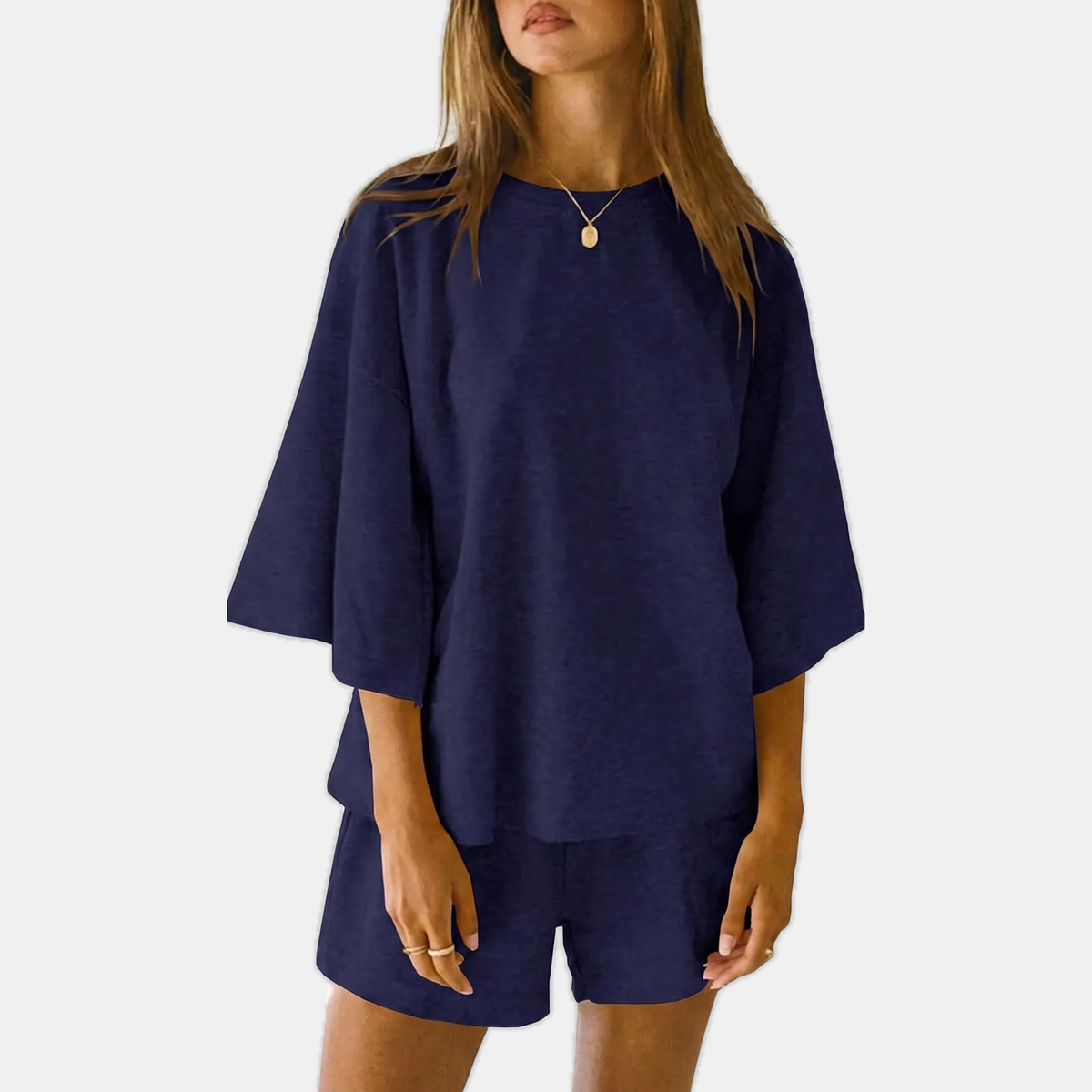 Women's Lounge Set Oversized Drop Shoulder Top and Mini Shorts