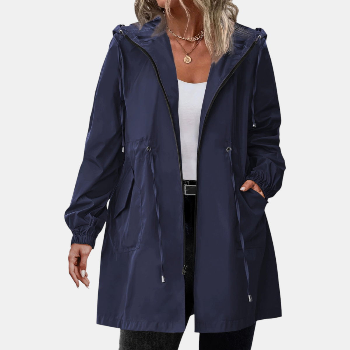 Women's Windbreaker Drawstring Waist Hooded Outdoor Jacket