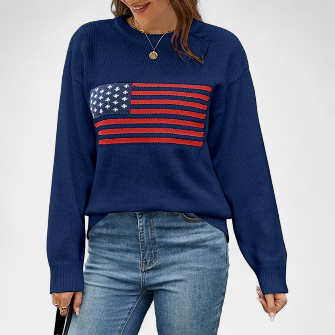 STELLA™ – Patriotic Flag Knit Sweater