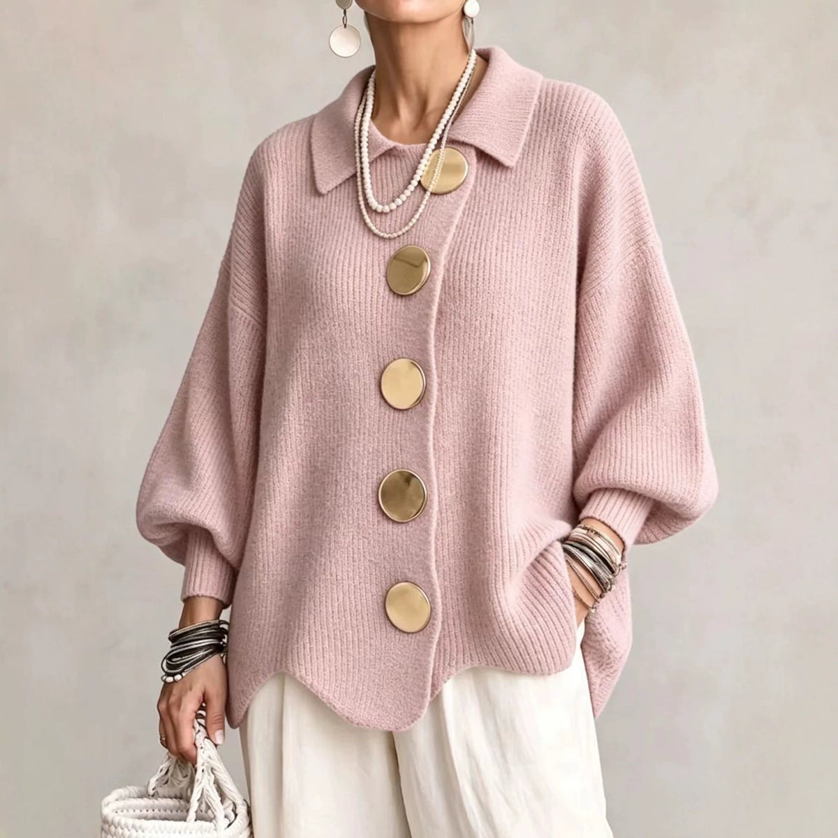 Isadora Oversized Collared Cardigan - Pink
