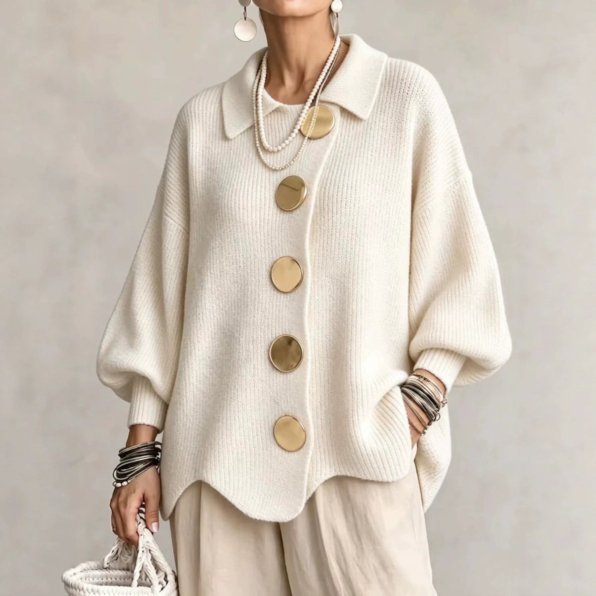 Isadora Oversized Collared Cardigan - Cream