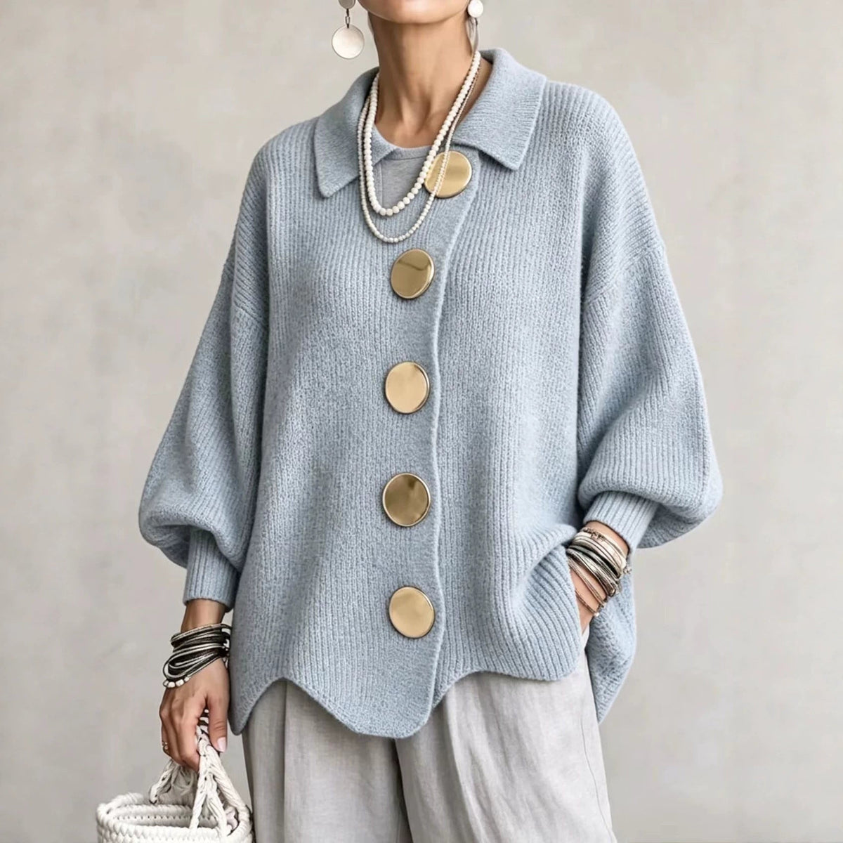 Isadora Oversized Collared Cardigan - Sky Blue