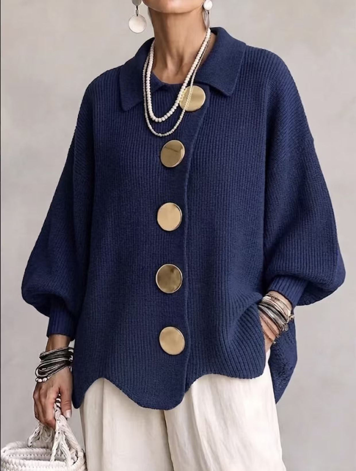 Isadora Oversized Collared Cardigan - Blue