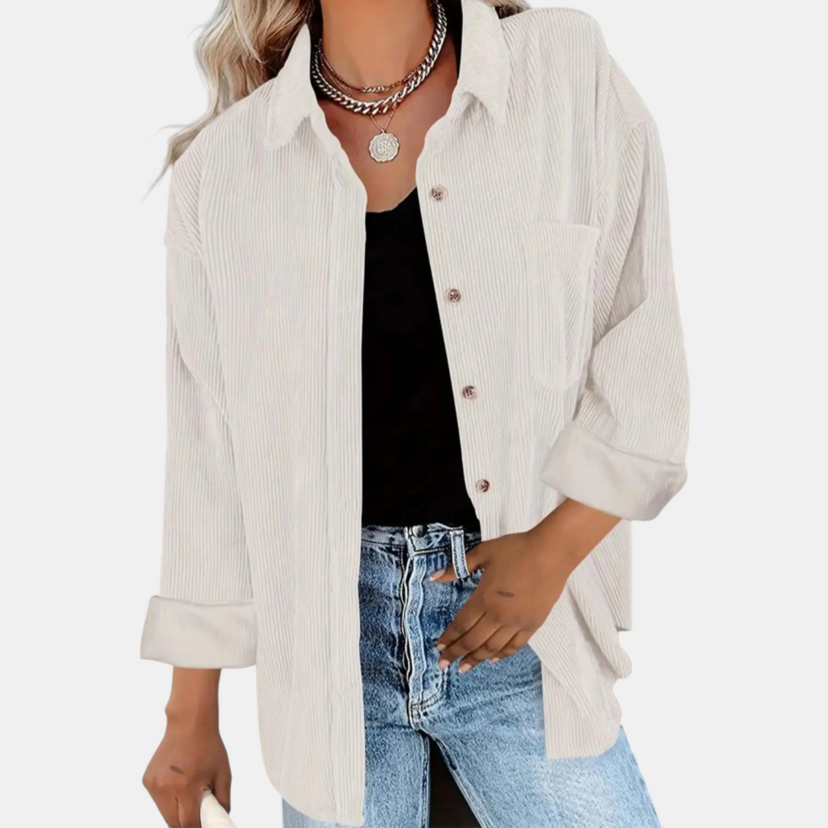 Women's Corduroy Button Front Oversized Long Sleeve Shacket