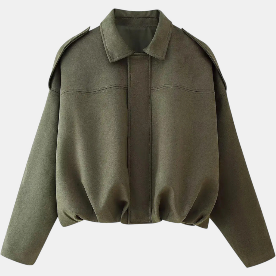 Women's Blouson Hem Batwing Sleeve Suede Aviator Jacket