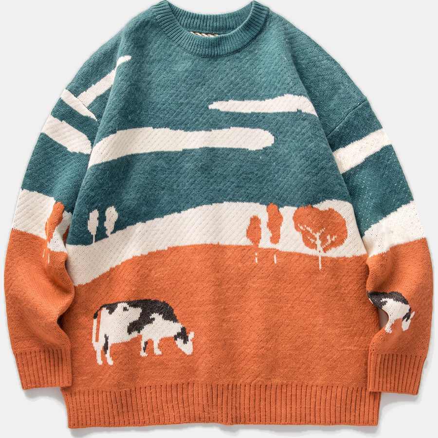 Women's Oversized Intarsia Knit Scenic Sweater