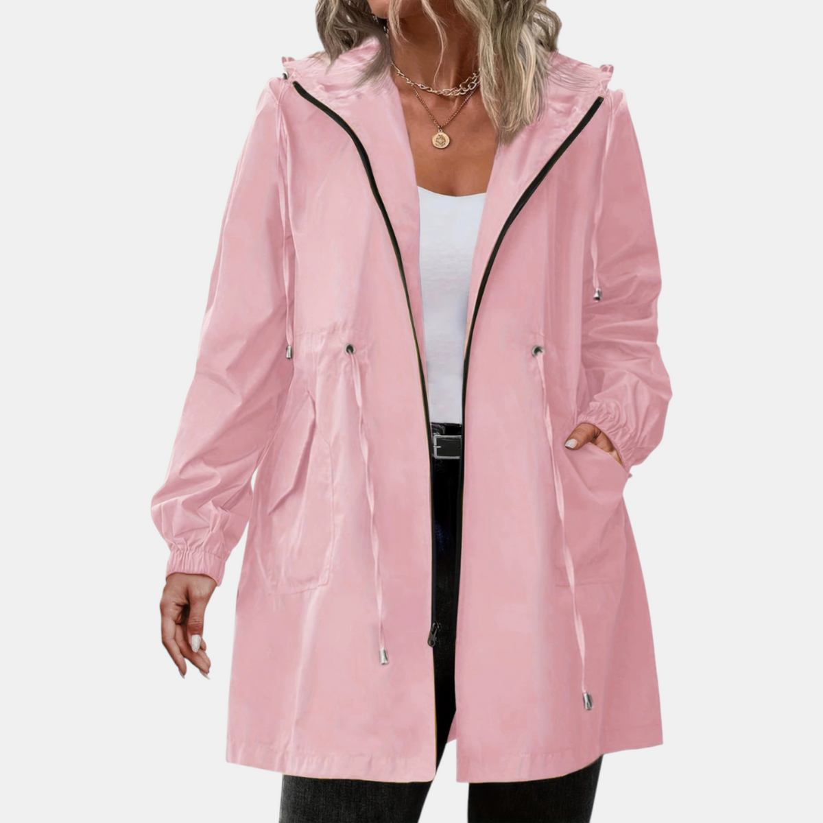 Women's Windbreaker Drawstring Waist Hooded Outdoor Jacket