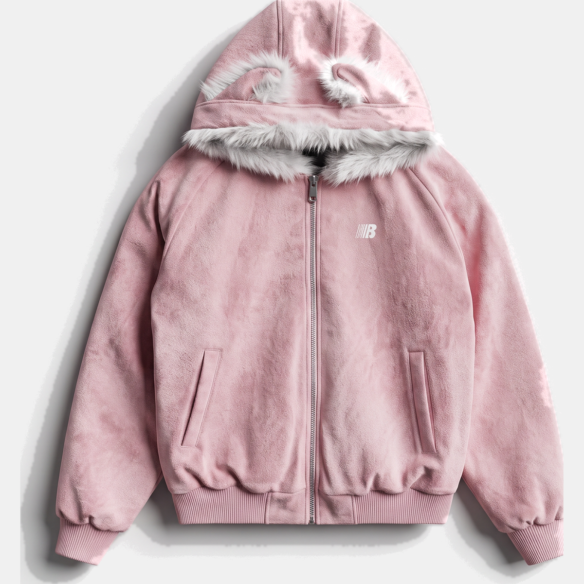 Women's Faux Fur Lined Hooded Bomber Jacket with Cat Ear Hood