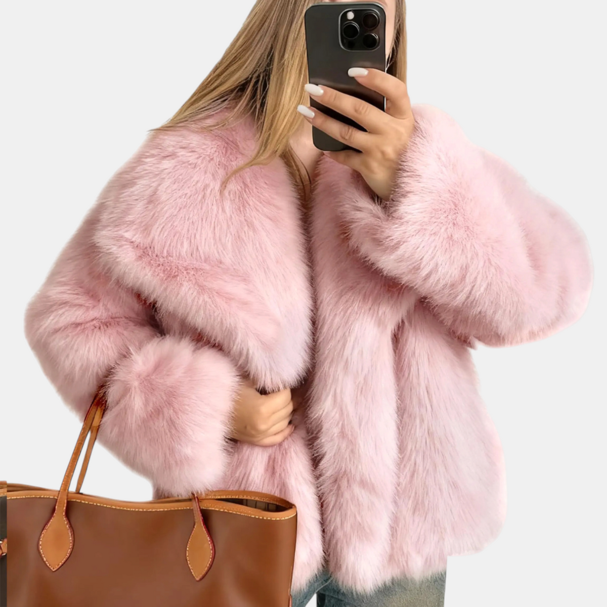 Women's Fluffy Faux Fur Cropped Open Front Jacket