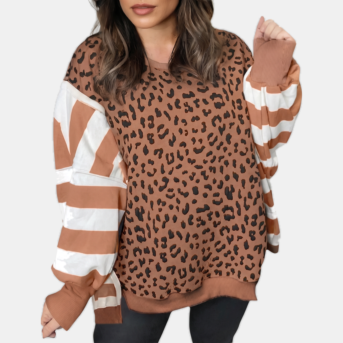 Women's Balloon Sleeve Crewneck Colorblock Sweatshirt