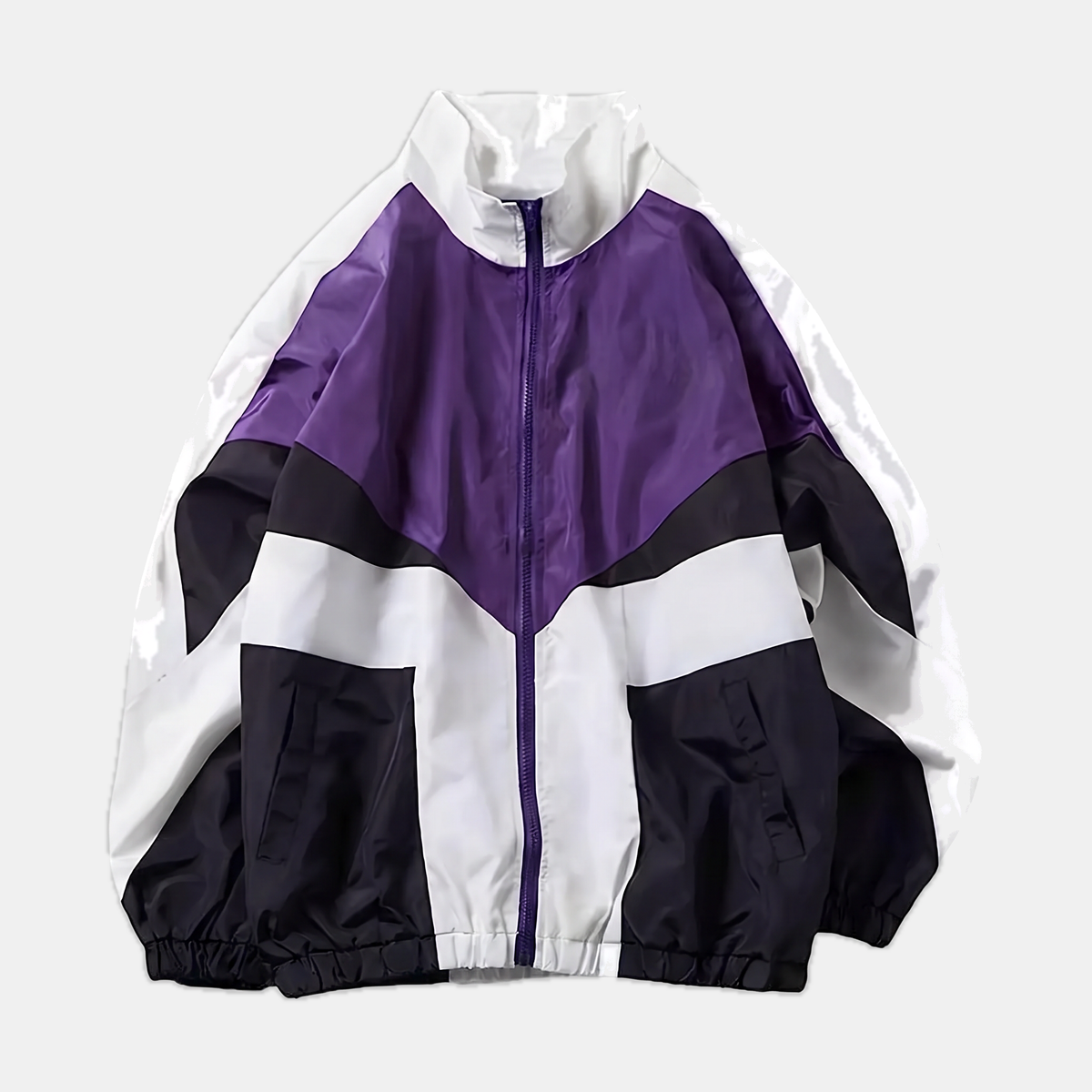 Women's Colorblock Windbreaker Oversized Zip Up Track Jacket