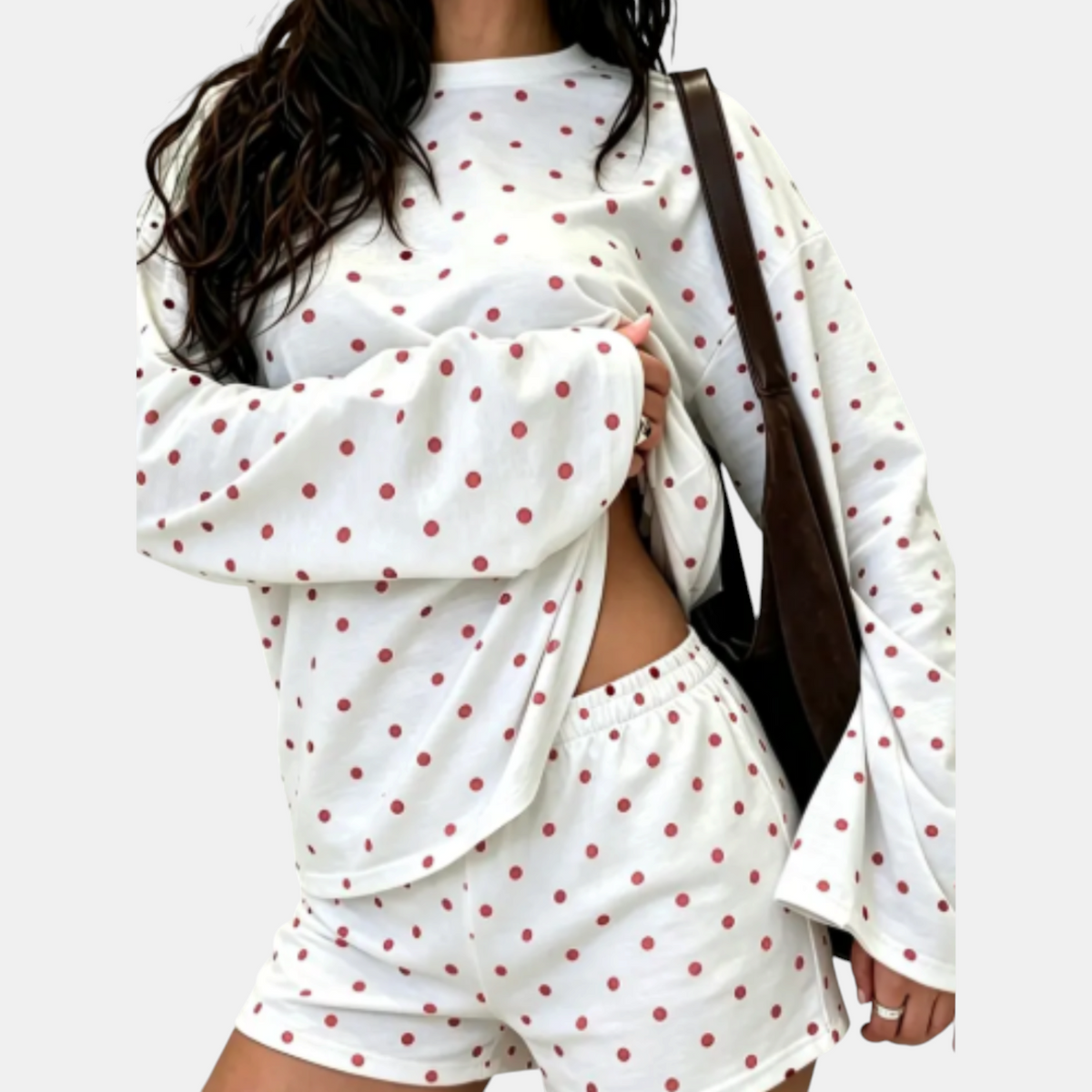 Women's Striped Lounge Set Oversized Sleeve Top and Mini Shorts