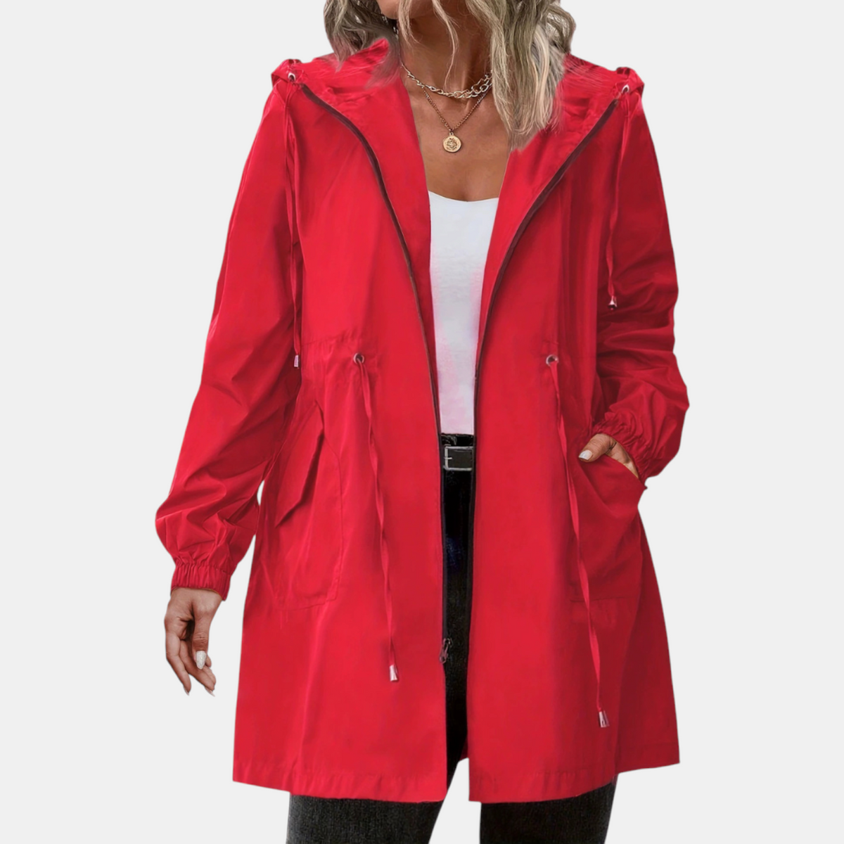 Women's Windbreaker Drawstring Waist Hooded Outdoor Jacket