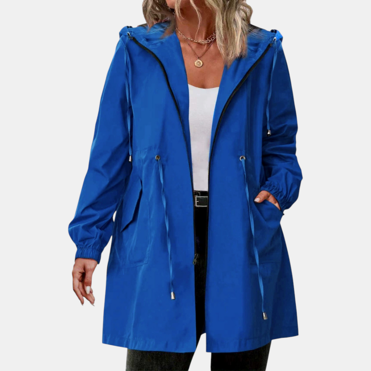 Women's Windbreaker Drawstring Waist Hooded Outdoor Jacket