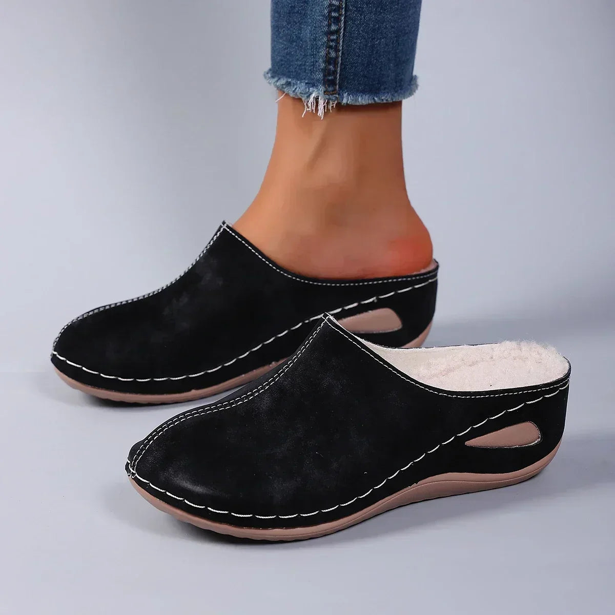 Colleen - Warm Lined Orthopedic Slippers - Black