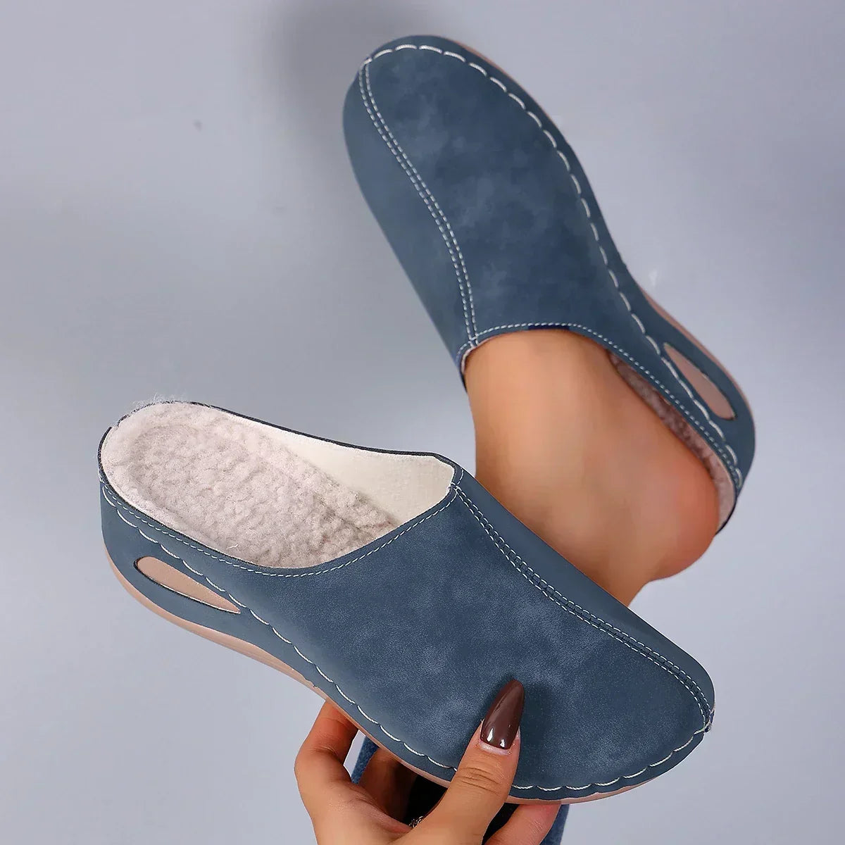 Colleen - Warm Lined Orthopedic Slippers - Blue