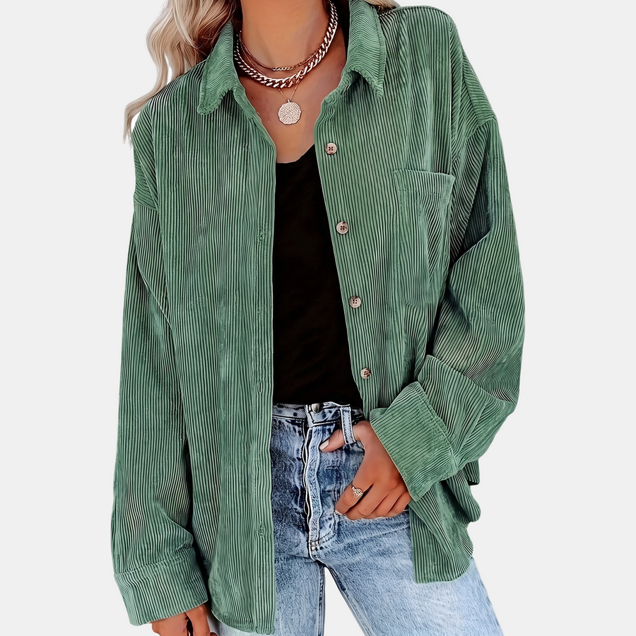 Women's Corduroy Button Front Oversized Long Sleeve Shacket