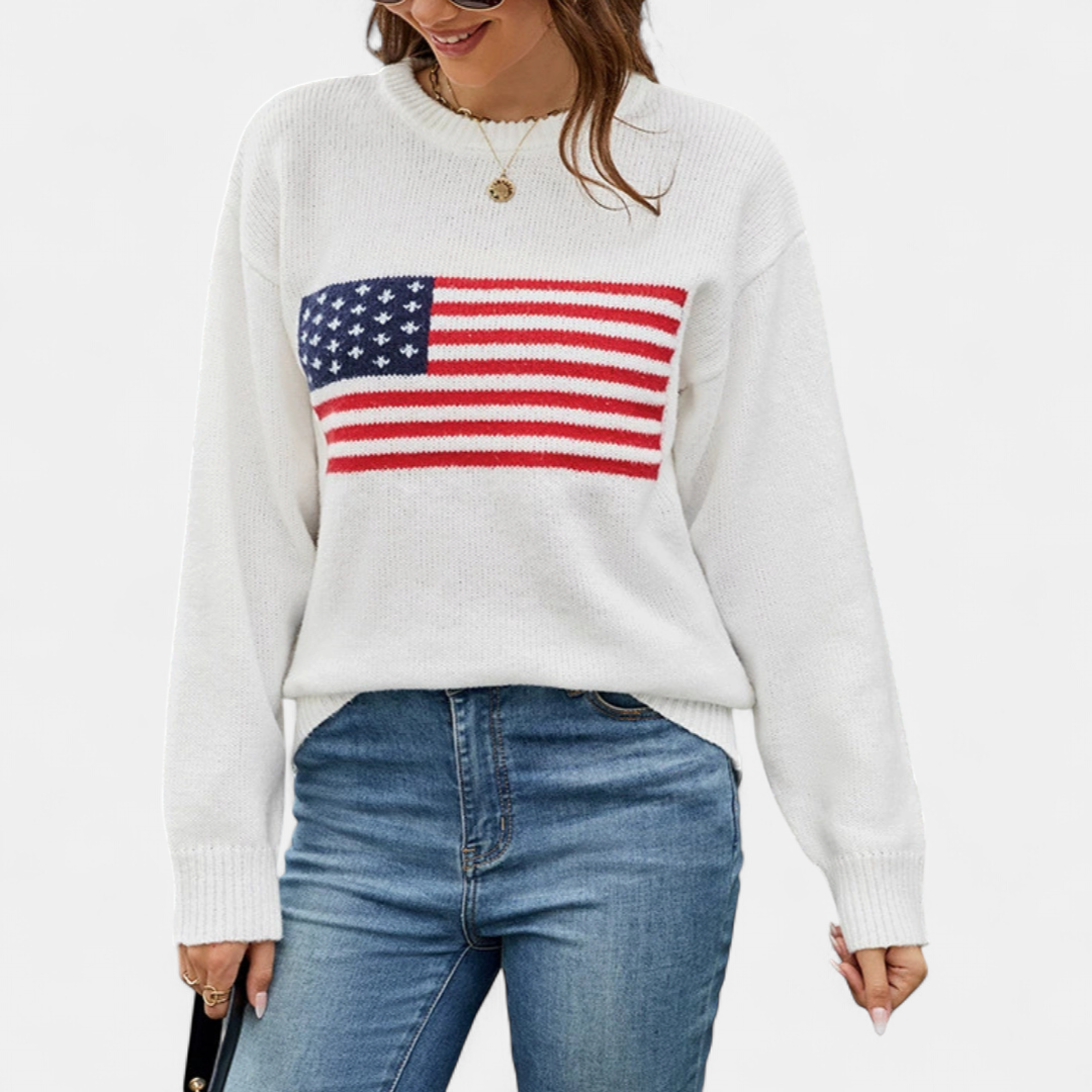 STELLA™ – Patriotic Flag Knit Sweater
