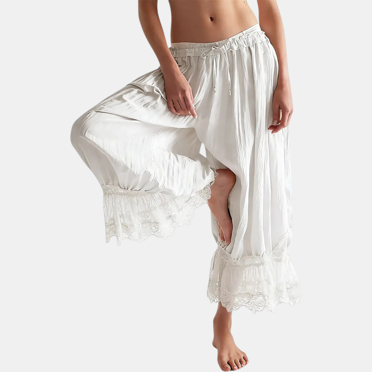 Women's Wide Leg Lace Trim Ruffle Hem Palazzo Pants