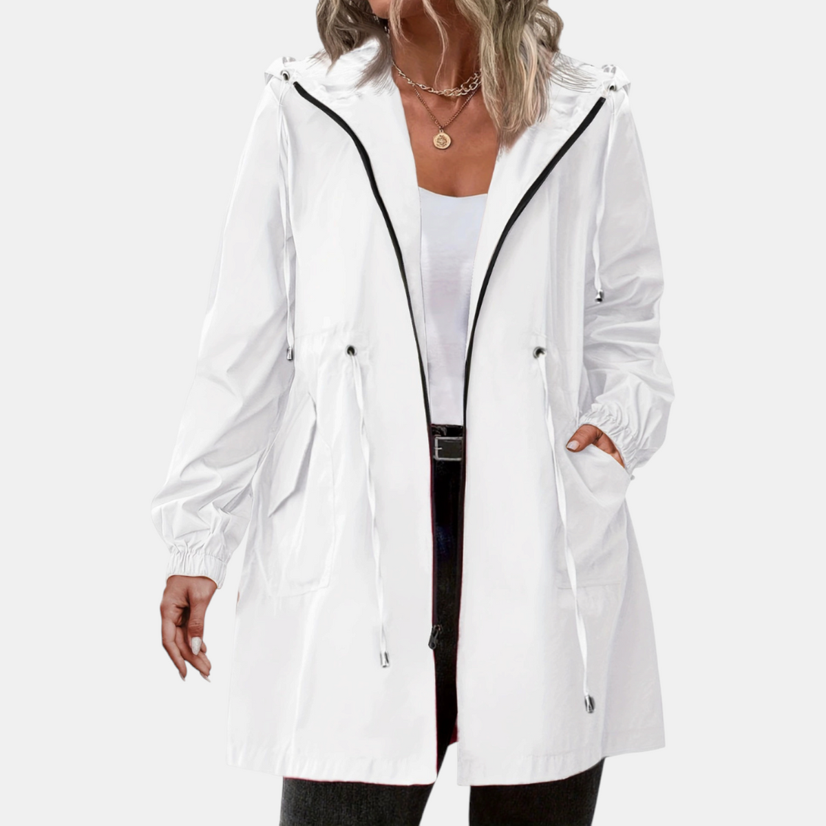 Women's Windbreaker Drawstring Waist Hooded Outdoor Jacket