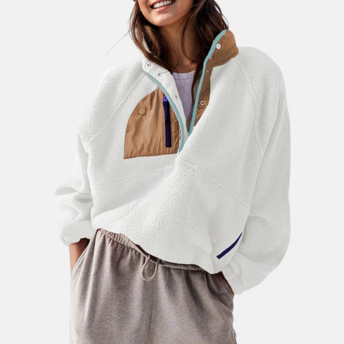 Women's Colorblock Fleece Half Snap Pullover Jacket