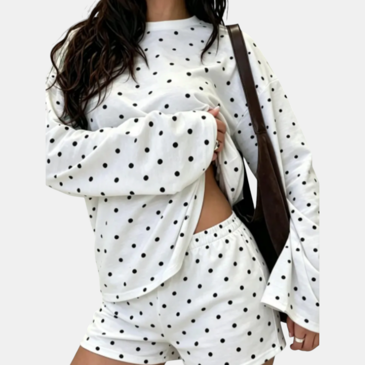 Women's Striped Lounge Set Oversized Sleeve Top and Mini Shorts